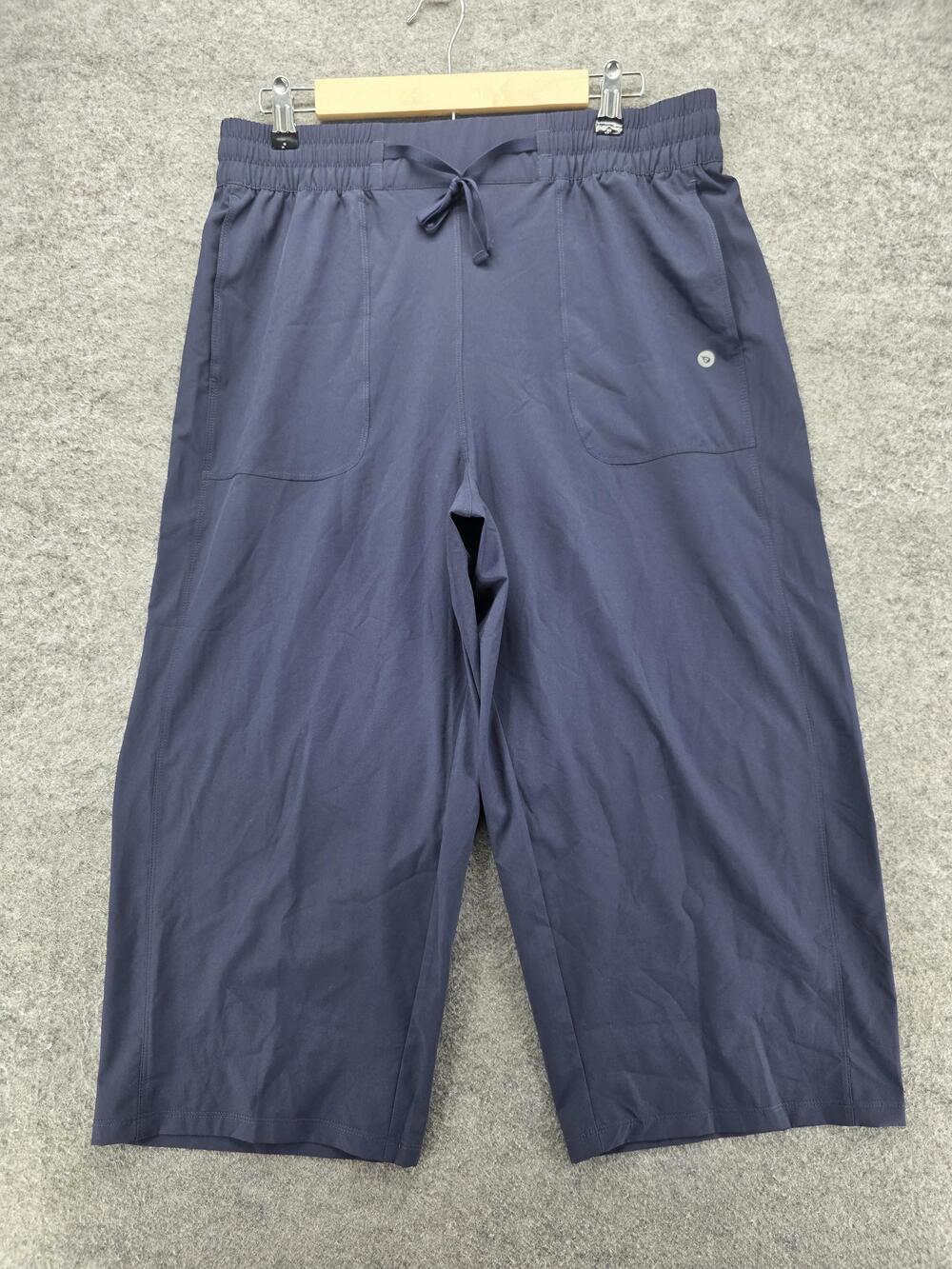 Baleaf Pants Womens L Blue Capri Elastic Waist Pockets UPF 50+ 20.5 Inseam